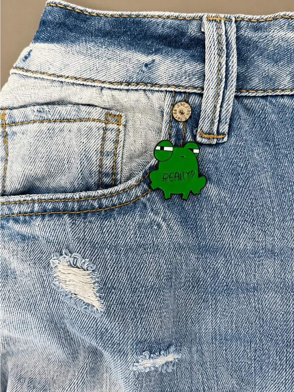Really? Frog Enamel Pin Funny Green Frog Lapel Pin Meme Brooch Backpack
